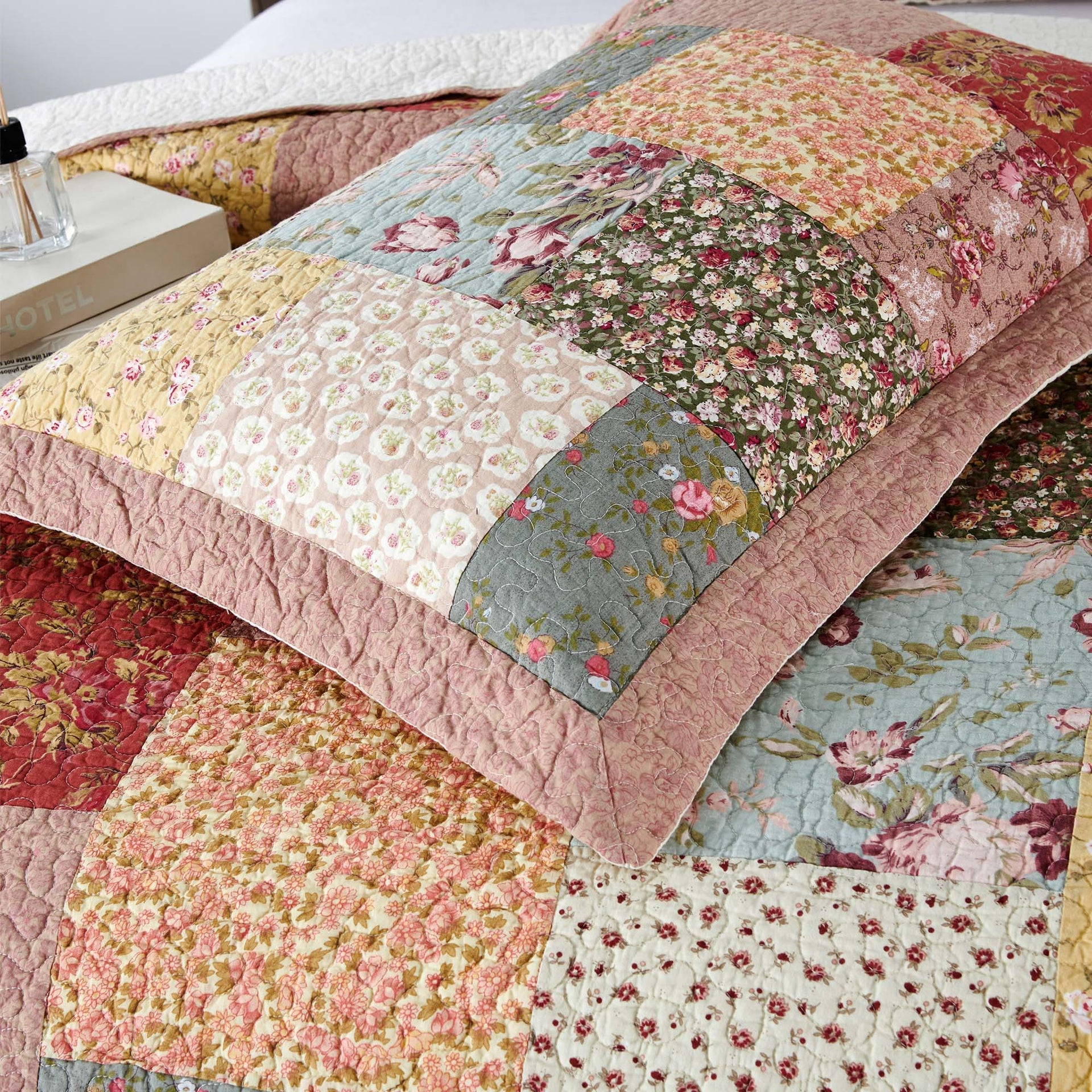 Kasentex 100% Cotton Summer Royal Garden Floral King Size Pillow Sham, Boho Style, Yellow and Pink, Room Decor, Graduation Gifts