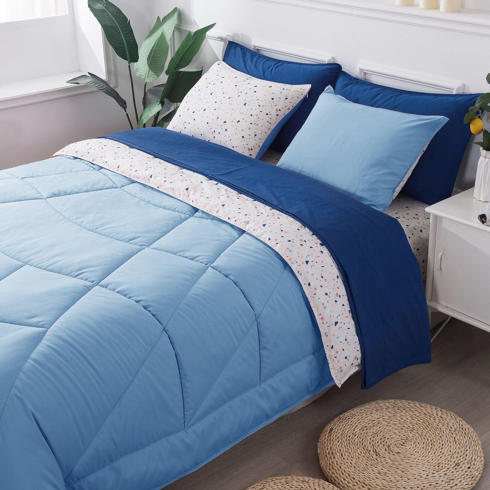 Kasentex Reversible 5 and 7 Piece Ultra Soft Cozy Bed Comforter Sets, Room Decor