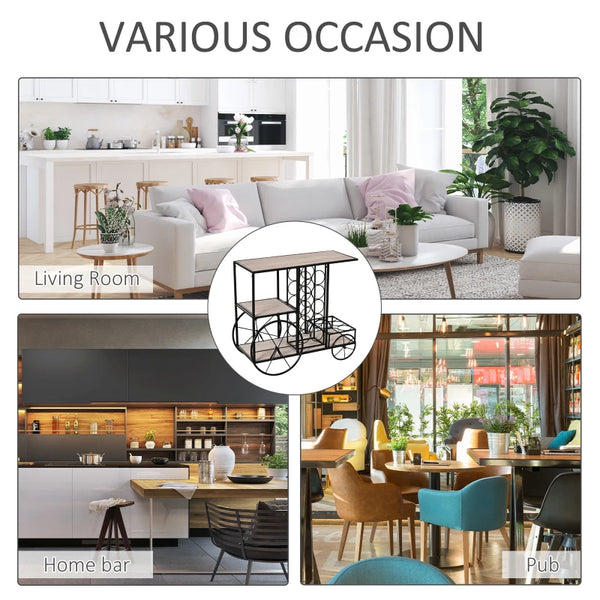 16-Bottle Mobile Bar Cart with Wine Rack Storage, Featuring an Elegant Design & Three Shelves for Storage/Display