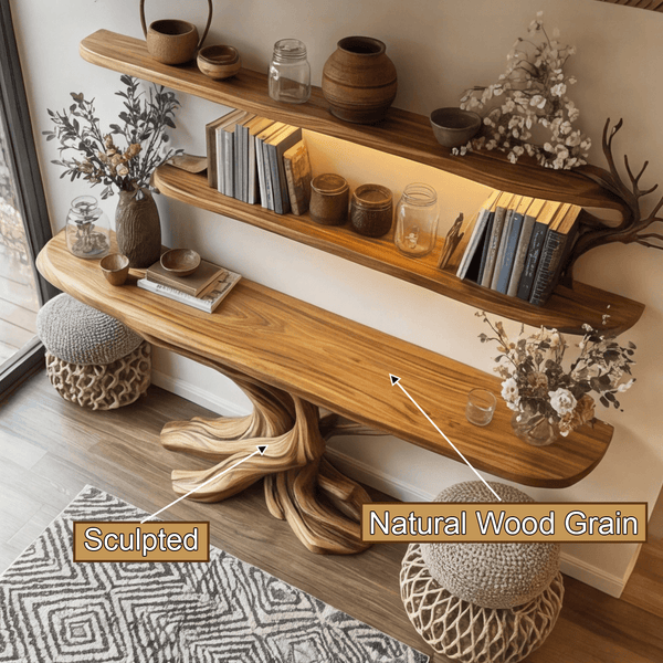 Kaelorin Live Edge Solid Wood Console Table with Shelves