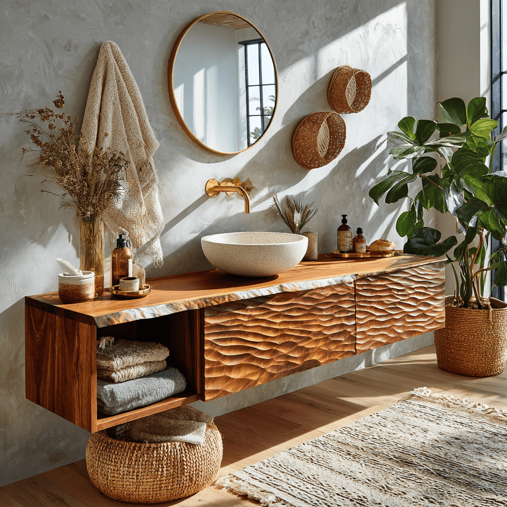 Kaevor Sculpted Solid Wood Floating Bathroom Vanity With Drawers