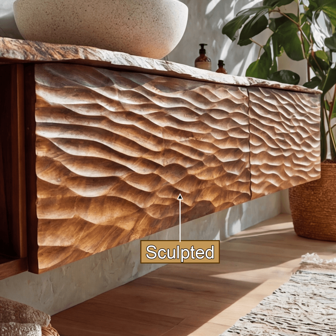 Kaevor Sculpted Solid Wood Floating Bathroom Vanity With Drawers