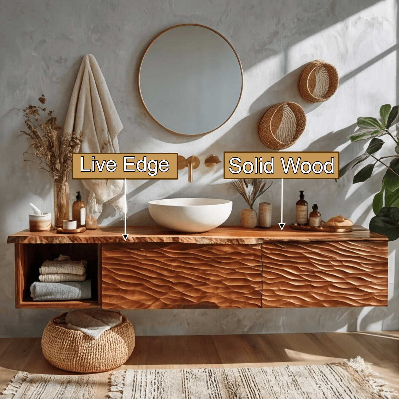 Kaevor Sculpted Solid Wood Floating Bathroom Vanity With Drawers