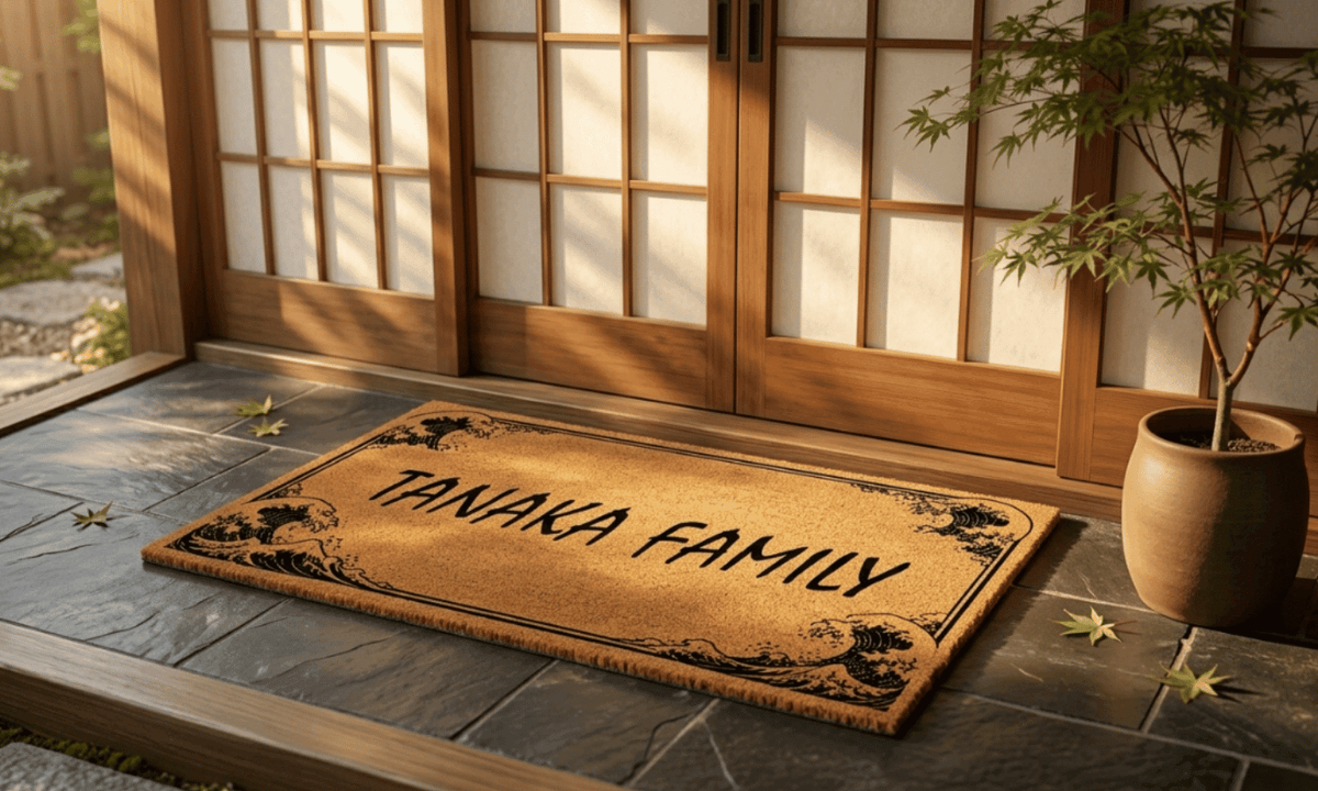 Kanagawa Wave Border Personalized Coir Mat