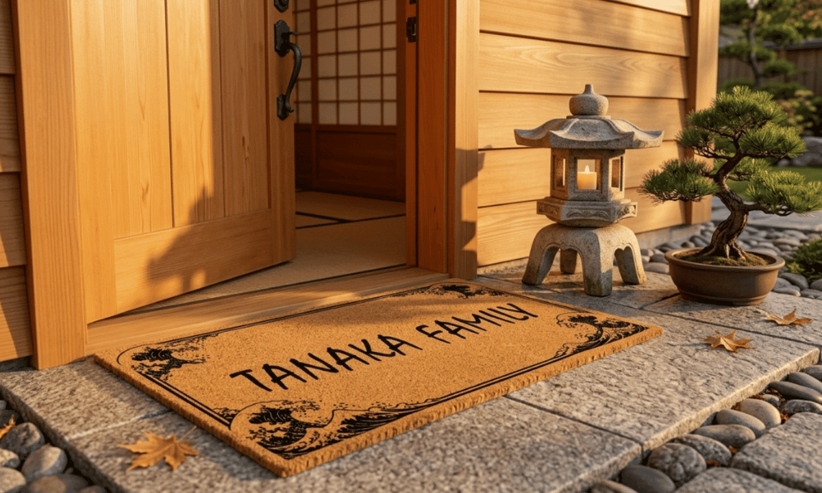 Kanagawa Wave Border Personalized Coir Mat