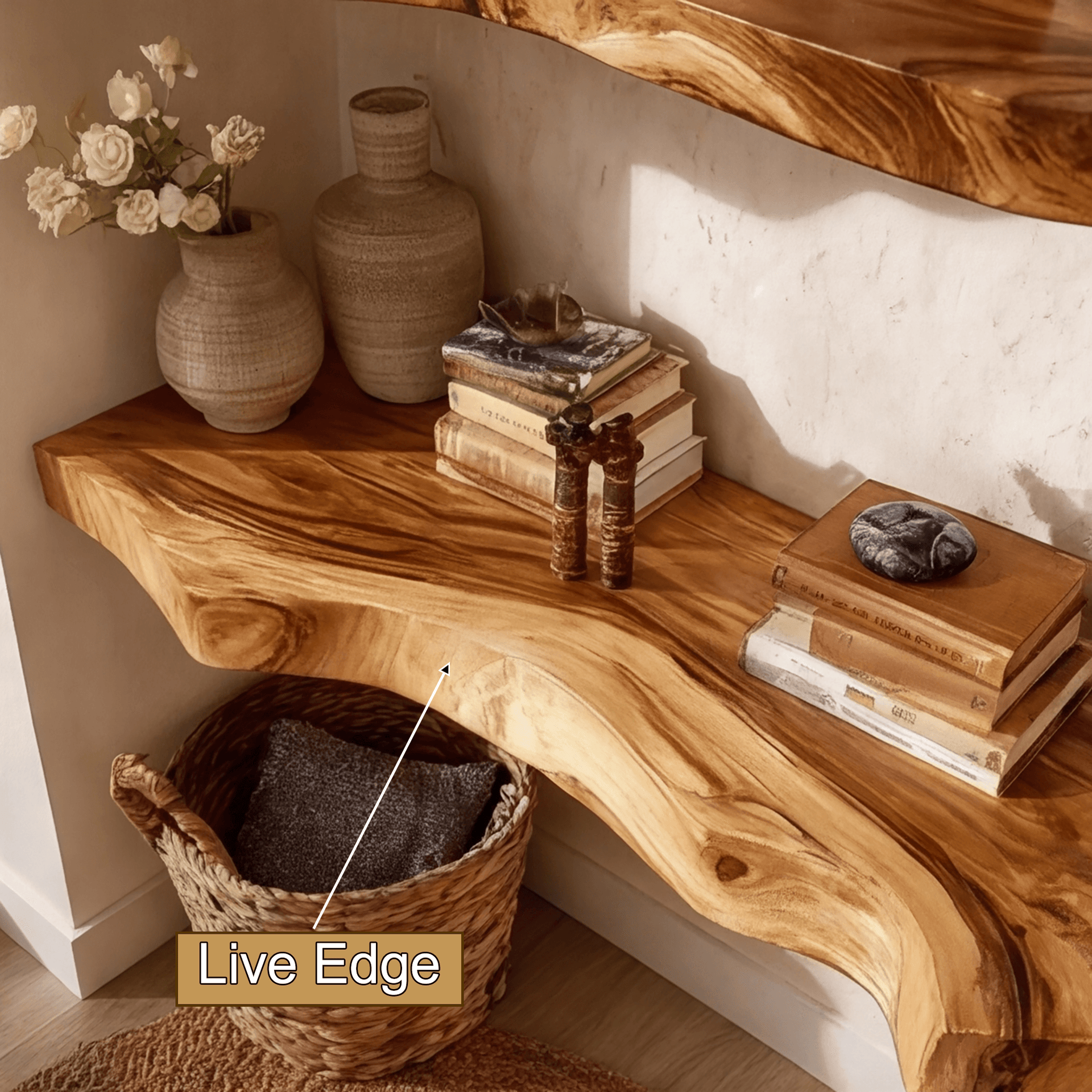 Kavion Live Edge Solid Wood Floating Shelf SPA486225