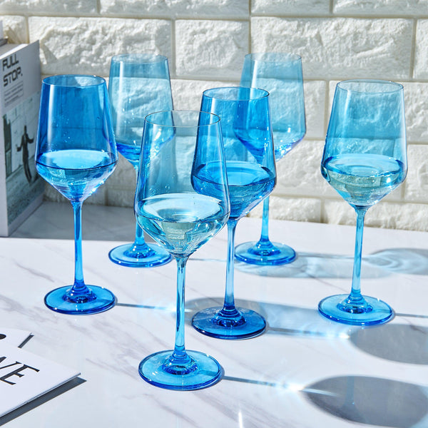 Blue Wine Glasses Set of 6-12 oz - Dark Blue