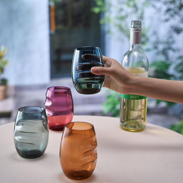 Eze Acrylic Stemless Finger-Indent Wine Glassware, Set of 4