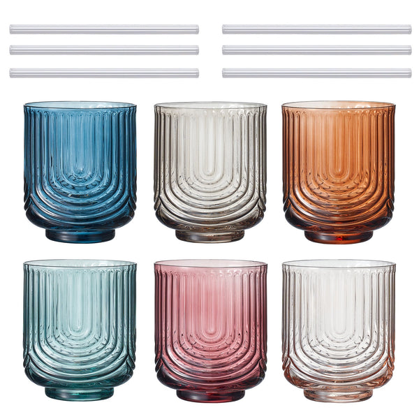 Tonal Lowball Cocktail Glassware with Straws, Set of 6