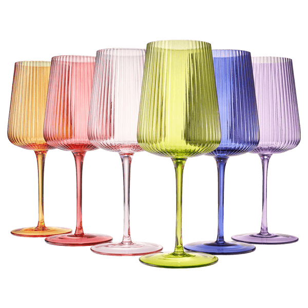 Rhea Ribbed Stemmed Wine Glassware, Set of 6