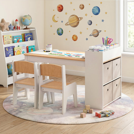 Kids Art Table and Chairs Set with 2 Chairs and Paper Roll-Natural