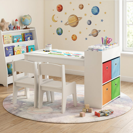 Kids Art Table and Chairs Set with 2 Chairs and Paper Roll-White