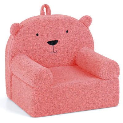 Kids Bear Sofa Toddler Foam Couch with Soft Fleece Fabric Cover-Pink