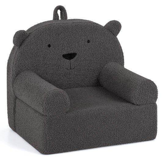 Kids Bear Sofa Toddler Foam Couch with Soft Fleece Fabric Cover-Gray