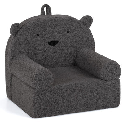 Kids Bear Sofa Toddler Foam Couch with Soft Fleece Fabric Cover-Gray