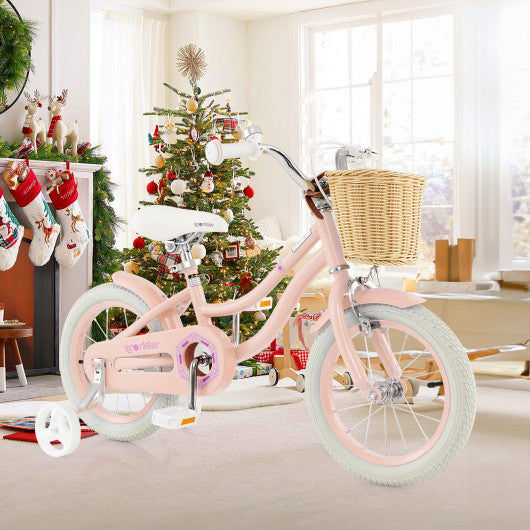 14-Inch Kids Bike with Training Wheels and Adjustable Handlebar Seat-Pink
