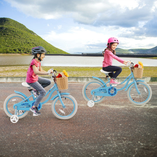18-Inch Kids Bike with Training Wheels and Adjustable Handlebar Seat-Blue