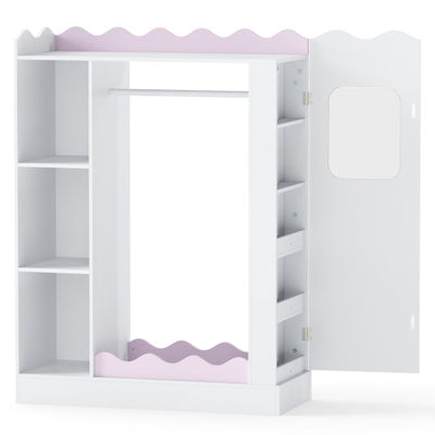 Kids Dress Up Storage with Mirrors and Hanging Rack and Shelves for Bedroom-Pink