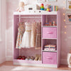 Kids Dress Up Storage with Full Length Mirror and Open Shelves-Pink