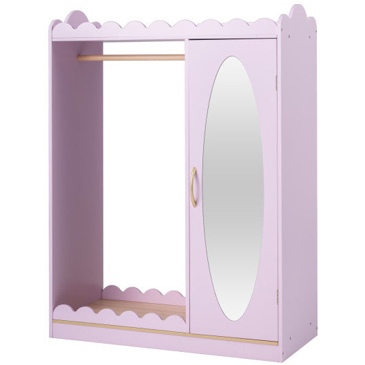 Kids Dress Up Storage with Full Length Mirror and Door Cabinet-Pink