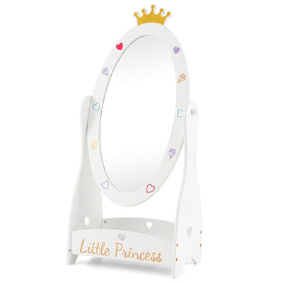 Kids Full Length Mirror with 360 Degree Rotatable Design and Shelf-White
