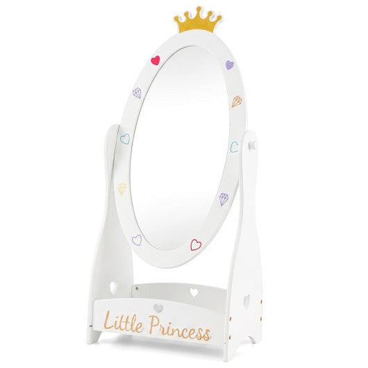 Kids Full Length Mirror with 360 Degree Rotatable Design and Shelf-White
