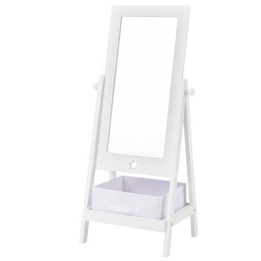 Kids Full Length Mirror 360 Degree Rotatable Dressing Mirror with Storage Bin-White
