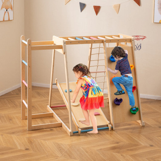 Kids Indoor Playground 6-in-1 Jungle Gym for 3-14 Years Olds-Macaron
