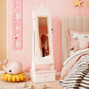Kids Jewelry Armoire with 3-Color Lighted Full Length Mirror and Inside Led Lights-White