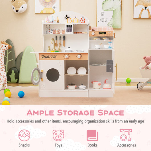 Kids Kitchen Set Wooden with Coffee Makers and Accessories-White