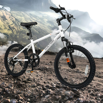 Kids Mountain Bike 20 24 Inch Child Bicycle for Boys Girls Aged 8+ Years Old White-20 Inch
