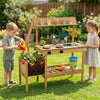 Kids Mud Kitchen Wooden Play Kitchen with Planter Box-Natural - Natural