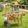 Kids Mud Kitchen with Water Tank and Sink and 15 Accessories for Ages 3+-Natural