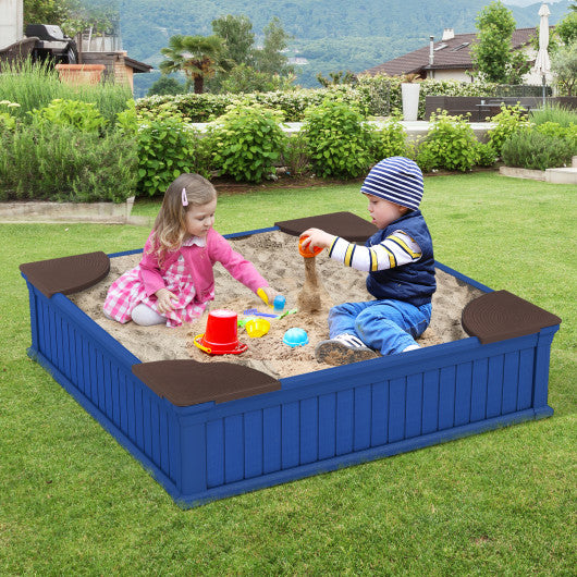 Kids Outdoor Sandbox with Oxford Cover and 4 Corner Seats-Navy