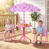 Kids Outdoor Table and Chair Set with 2 Folding Chairs and Height Adjustable Umbrella-Pink