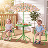 Kids Outdoor Table and Chair Set with 2 Folding Chairs and Height Adjustable Umbrella-Beige