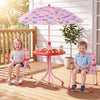 Kids Outdoor Table and Chair Set with 2 Folding Chairs and Height Adjustable Umbrella-Pink and White