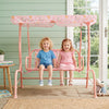 Kids Patio Swing 2-Seater Outdoor Porch Swing Lounge Chair with Adjustable Canopy-Pink