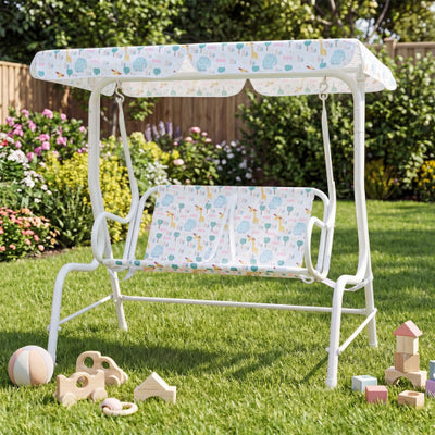 Kids Patio Swing 2-Seater Outdoor Porch Swing Lounge Chair with Adjustable Canopy-White