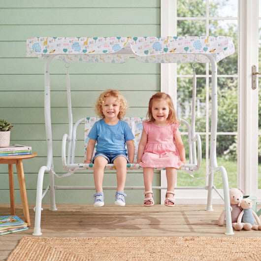 Kids Patio Swing 2-Seater Outdoor Porch Swing Lounge Chair with Adjustable Canopy-White