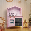 Kids Play Kitchen Children Toy Kitchen Playset with 2 Stoves and Rotation Knobs-Pink