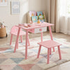 Kids Pretend Nail Salon Playset with Wooden Toddlers Makeup - Pink