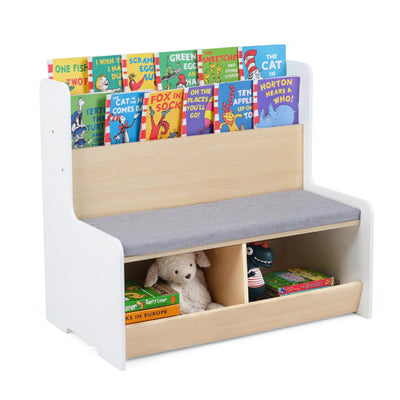 Kids Reading Nook with Bench Bookshelf and 2 Cubbies-White