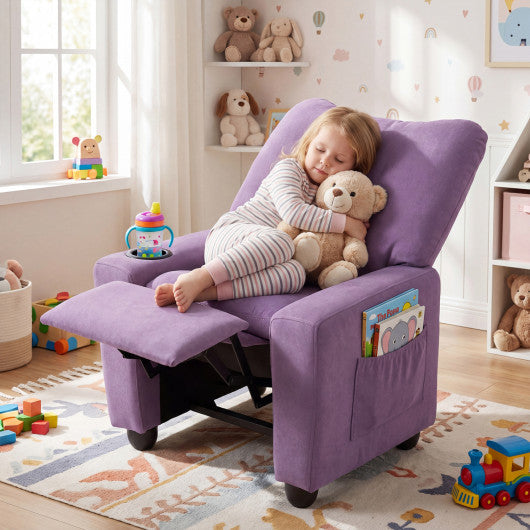 Kids Recliner Toddler Single Sofa with Adjustable Footrest and Cup Holder-Purple