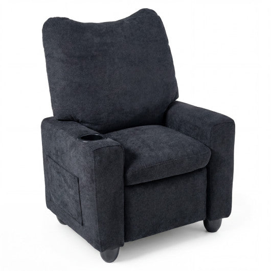 Kids Recliner Toddler Single Sofa with Adjustable Footrest and Cup Holder-Black