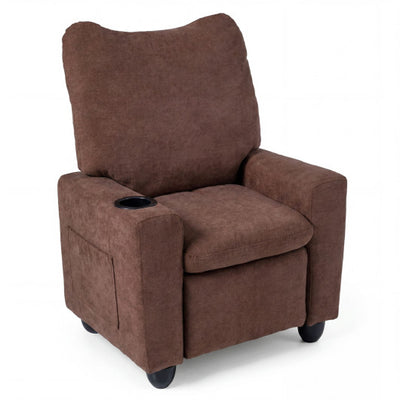 Kids Recliner Toddler Single Sofa with Adjustable Footrest and Cup Holder-Brown