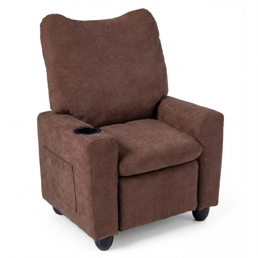 Kids Recliner Toddler Single Sofa with Adjustable Footrest and Cup Holder-Brown