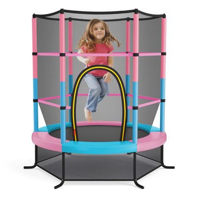 55 Inch Kids Recreational Trampoline Bouncing Jumping Mat with Enclosure Net-Pink