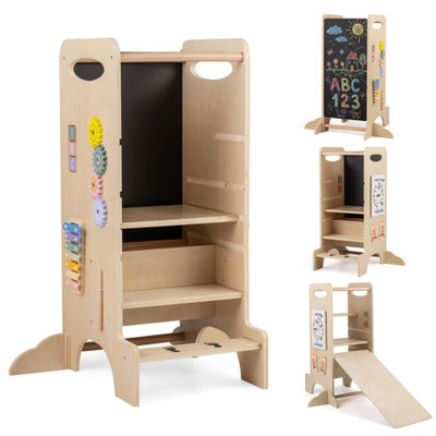 Kids Standing Tower with Detachable Chalkboard and Montessori Games for 3+ Years Old