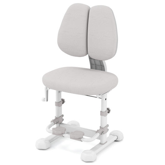 Kids Study Chair with Adjustable Double Backrest and Footrest-Gray
